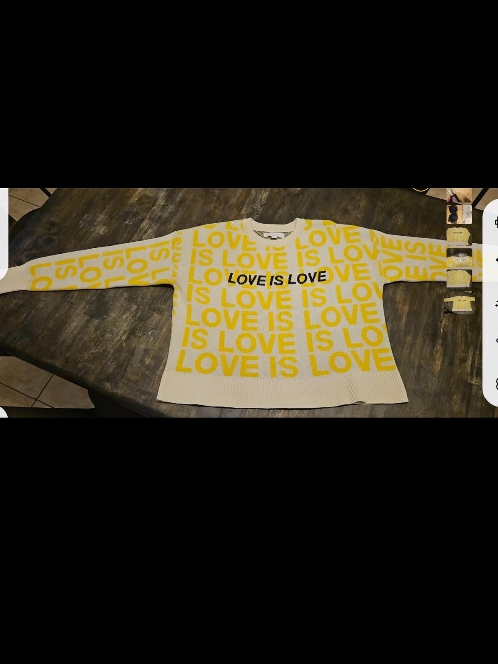 Womens 'Love Is Love' Yellow & White Sweater